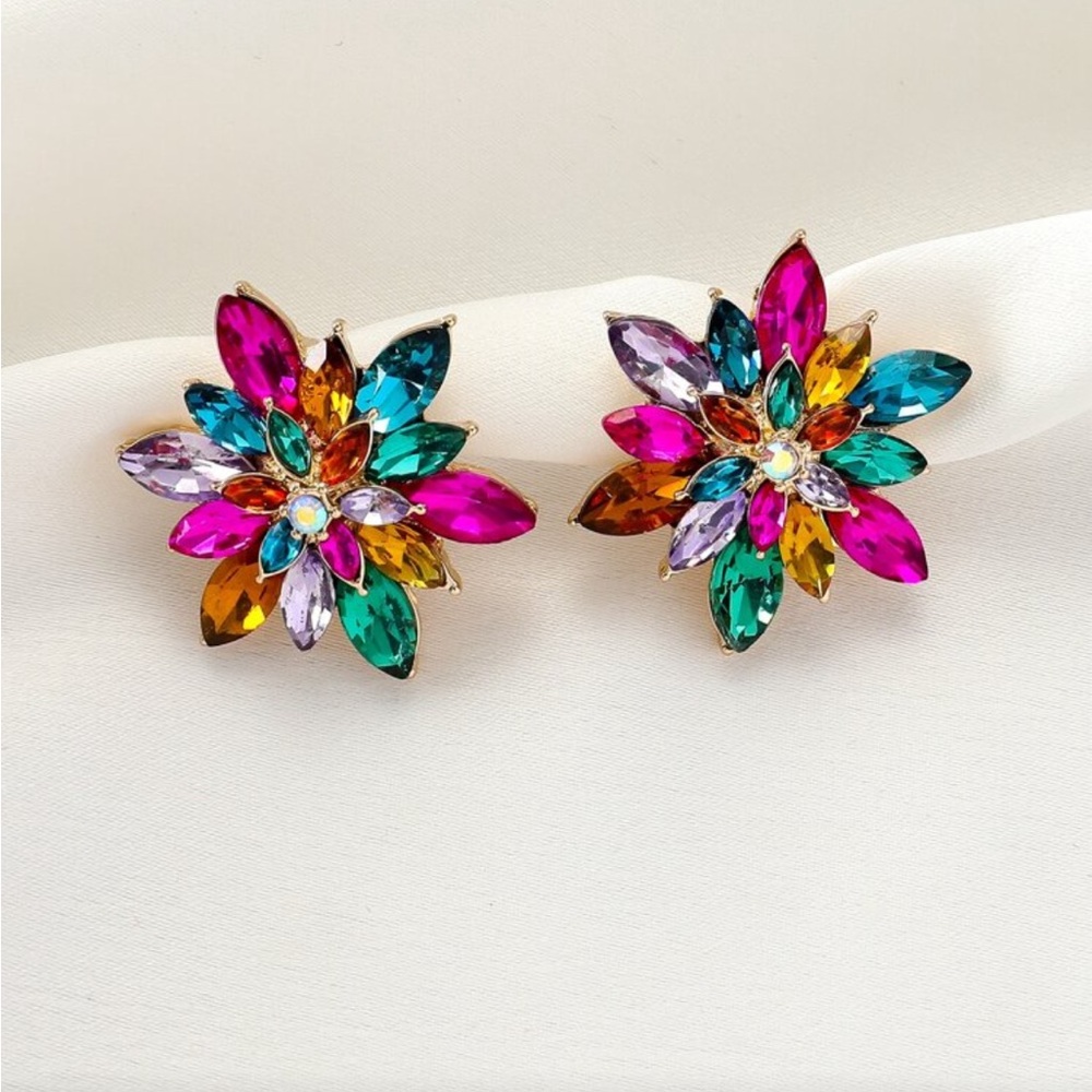 Vintage Retro Style Starburst Colorful Floral Statement Earrings
